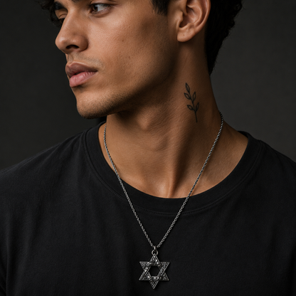 Silver HexaStar Stainless Steel Pendant Necklace for Men