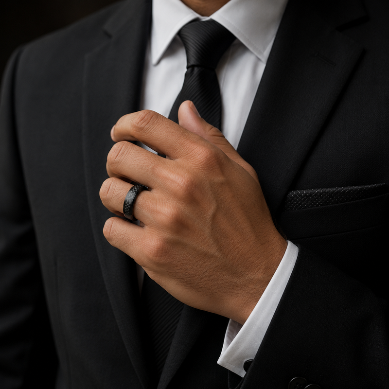 Carbon Black Ring for Men | Stainless Steel Comfort Fit Band