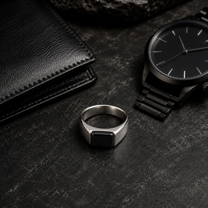 Black Onyx Signet Ring for Men – Stainless Steel Statement Ring
