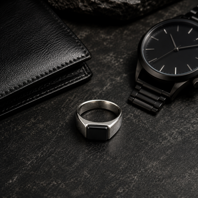 Black Onyx Signet Ring for Men – Stainless Steel Statement Ring