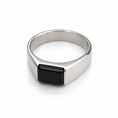 Black Onyx Signet Ring for Men – Stainless Steel Statement Ring