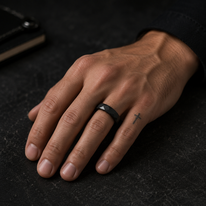 Faceted Black Tungsten Carbide Ring for Men