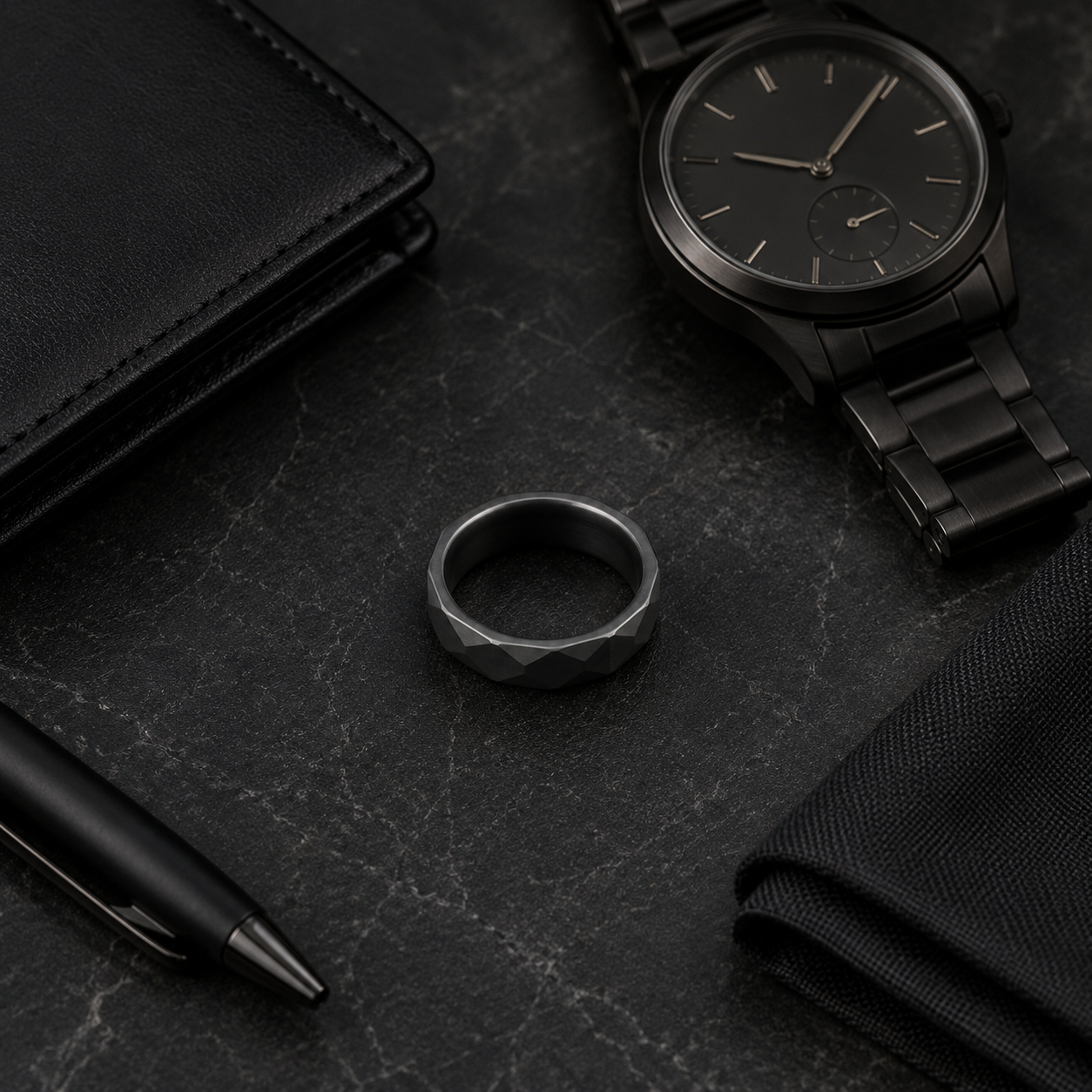 Faceted Black Tungsten Carbide Ring for Men