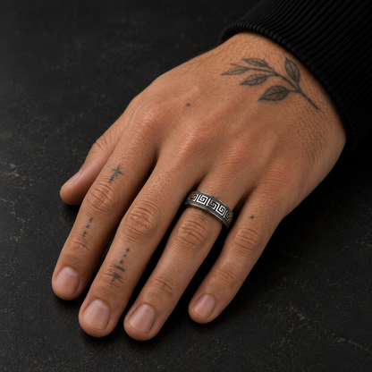 Greek Key Stainless Steel Ring for Men