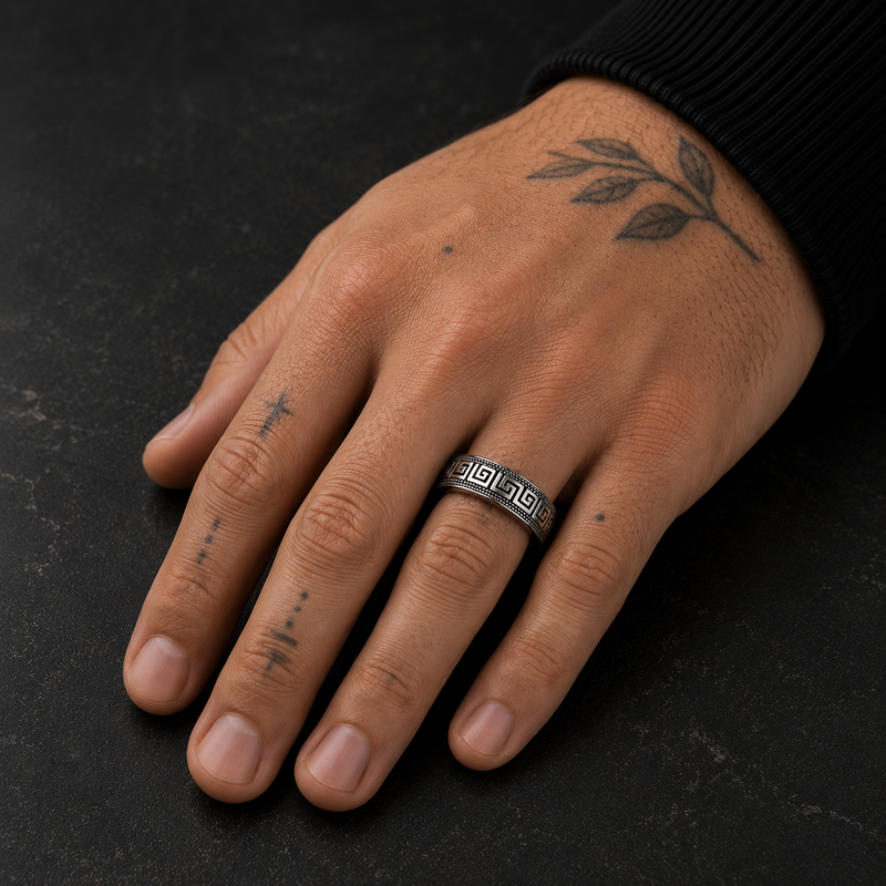 Greek Key Stainless Steel Ring for Men