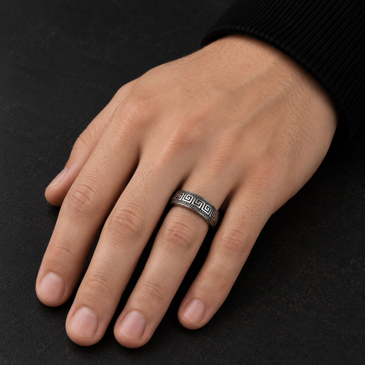 Greek Key Stainless Steel Ring for Men