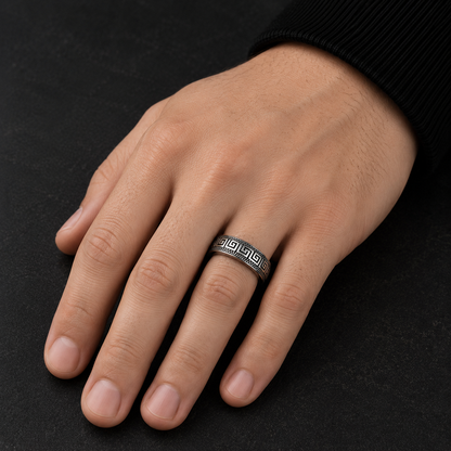 Greek Key Stainless Steel Ring for Men