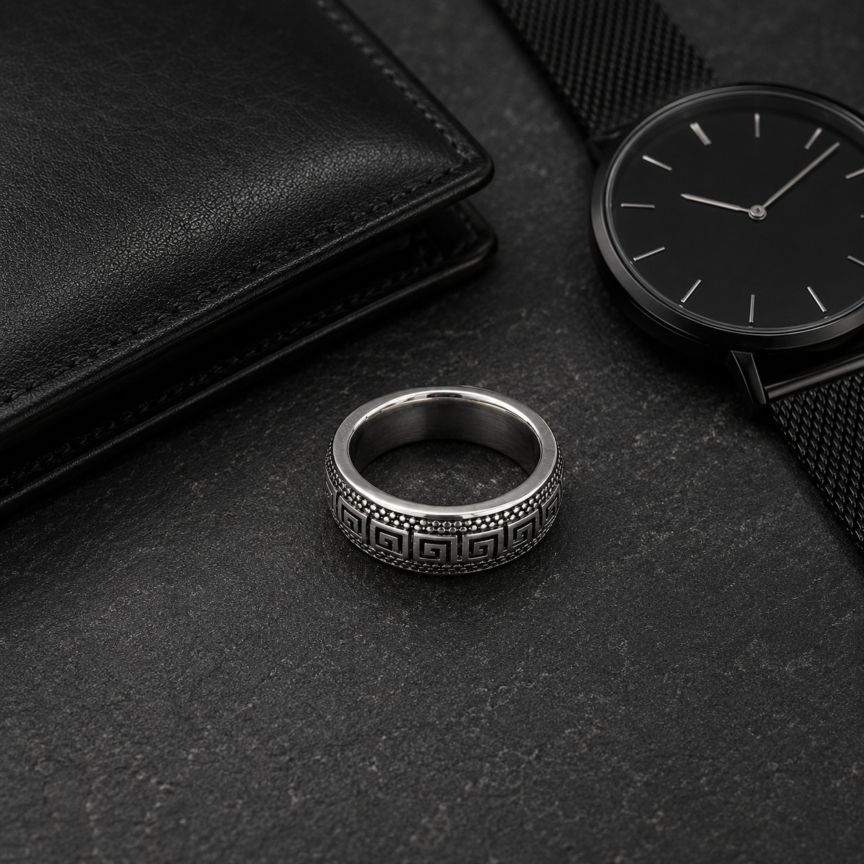Greek Key Stainless Steel Ring for Men