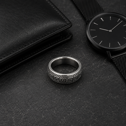 Greek Key Stainless Steel Ring for Men