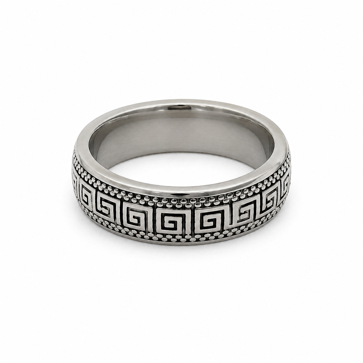 Greek Key Stainless Steel Ring for Men