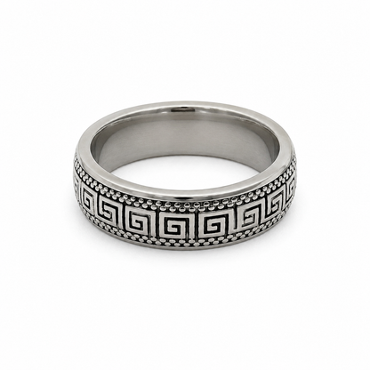 Greek Key Stainless Steel Ring for Men