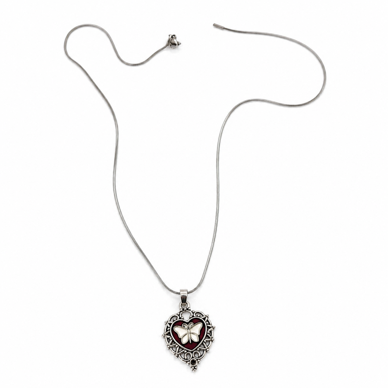 Butterfly Heart Pendant Necklace for Women