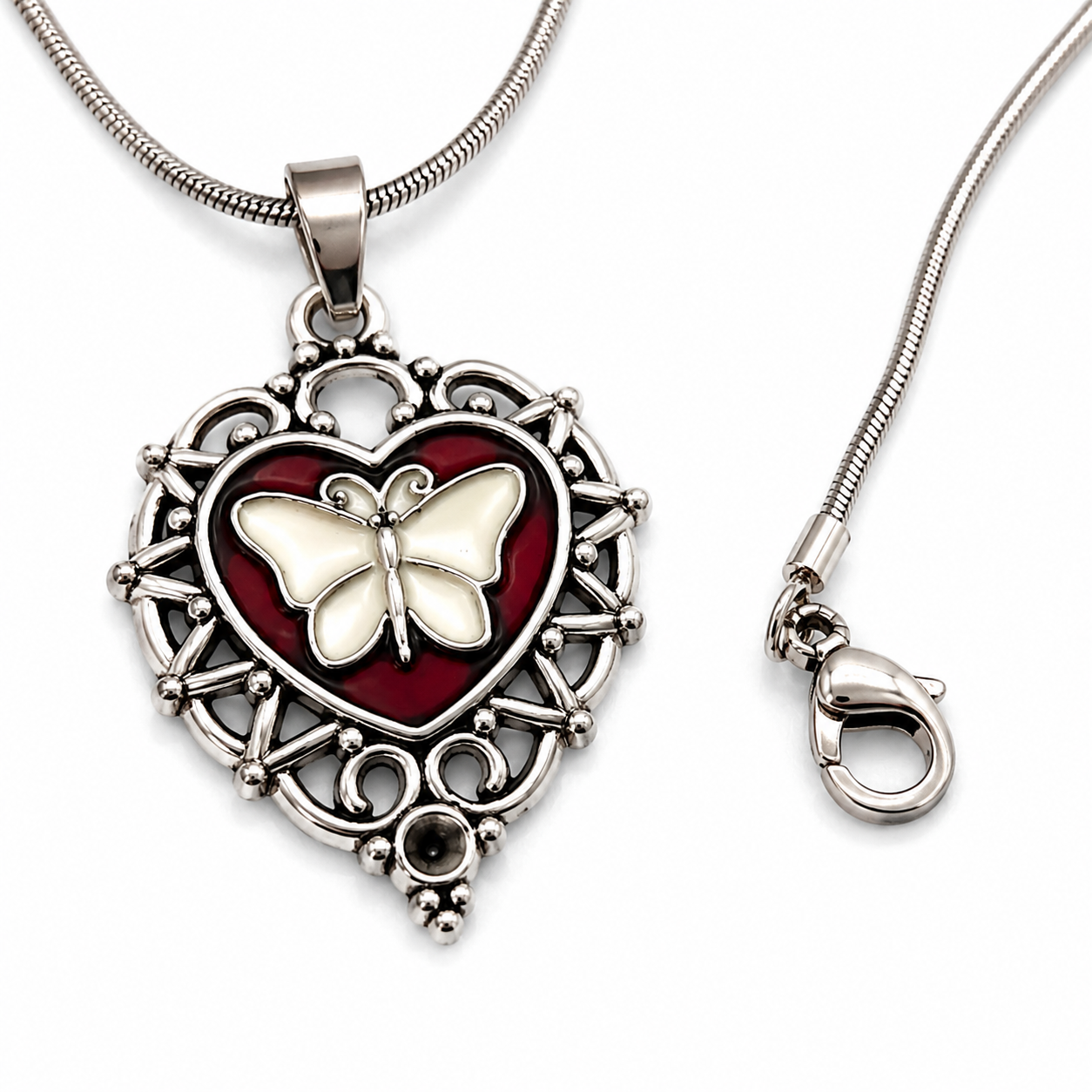Butterfly Heart Pendant Necklace for Women