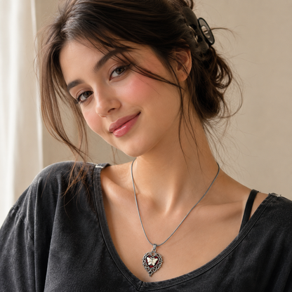 Butterfly Heart Pendant Necklace for Women