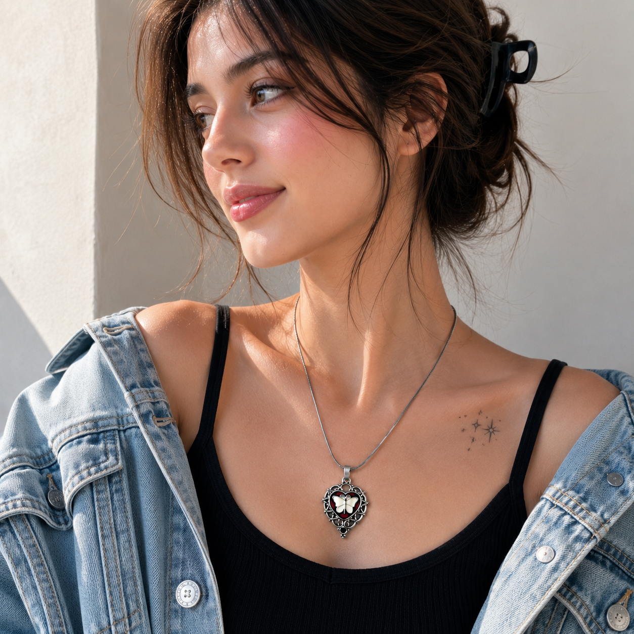 Butterfly Heart Pendant Necklace for Women
