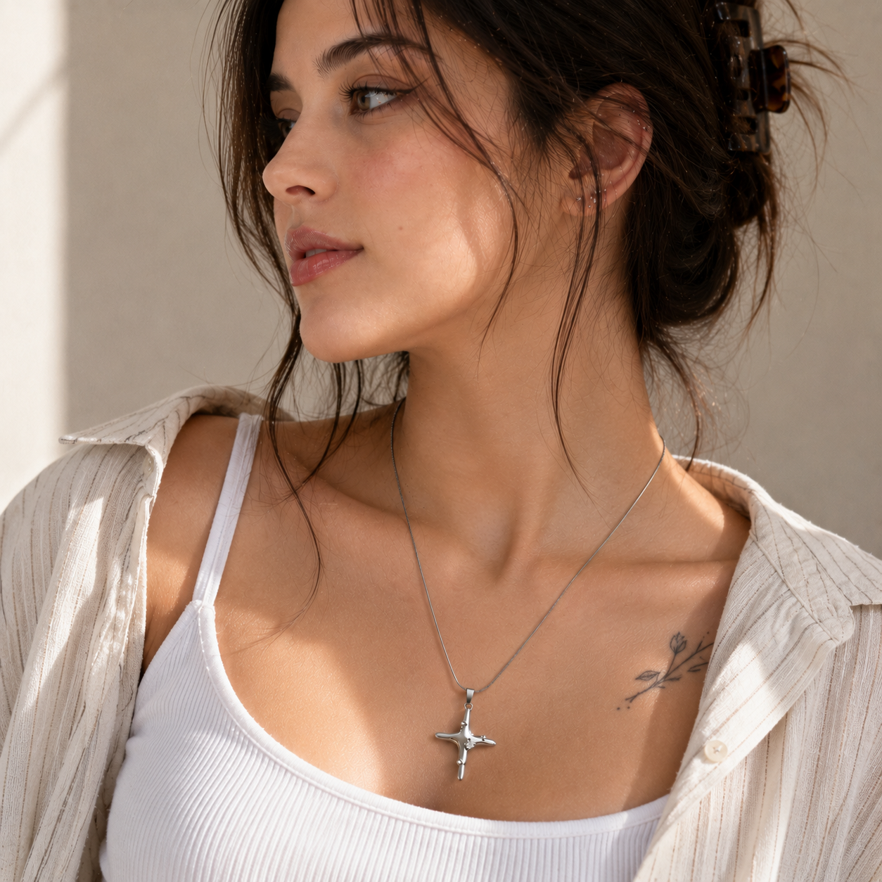 Celestial Cross Stainless Steel Pendant Necklace for Women