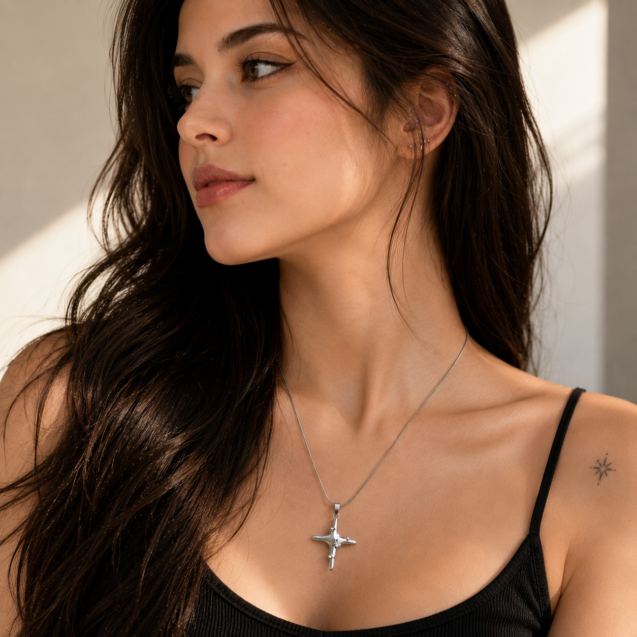 Celestial Cross Stainless Steel Pendant Necklace for Women