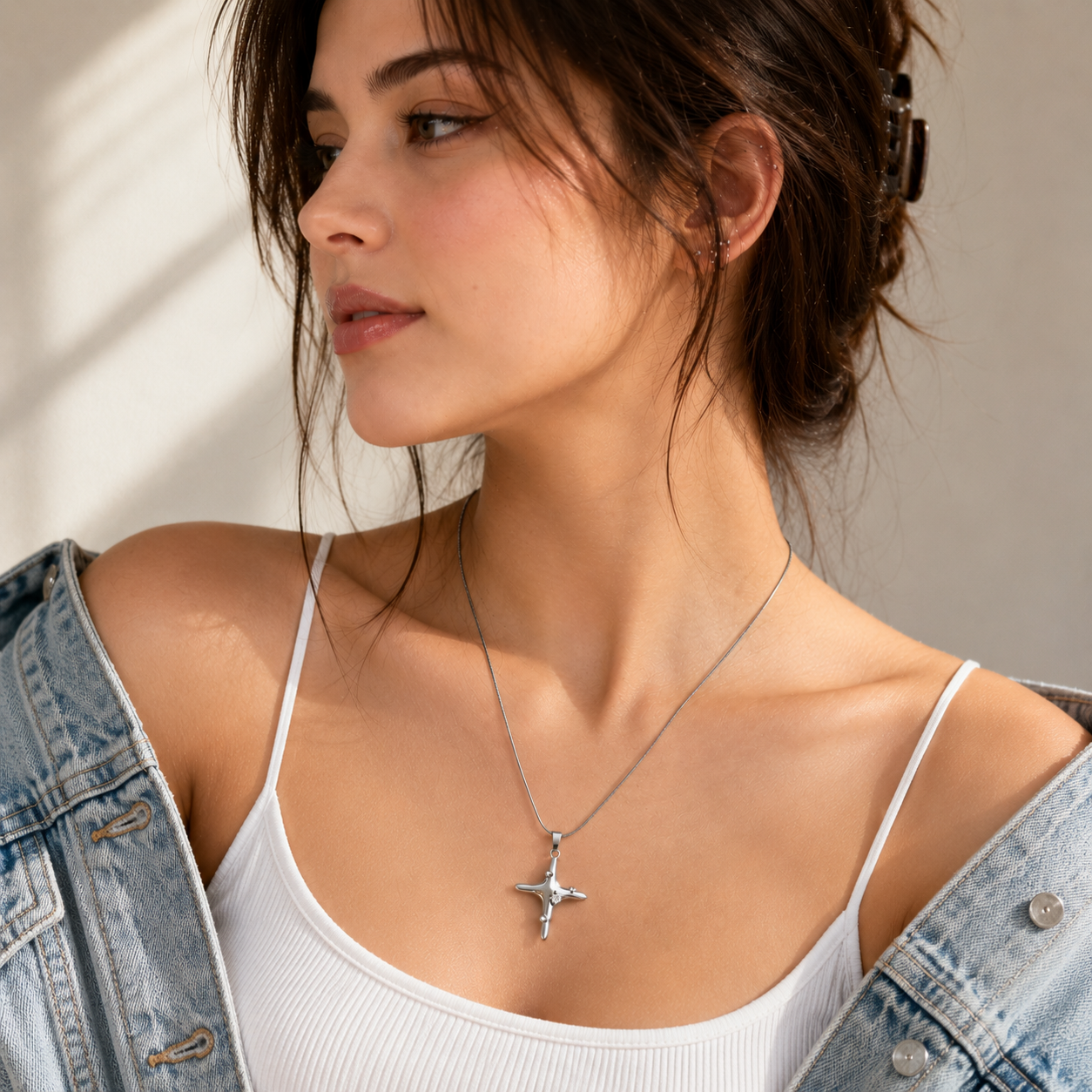Celestial Cross Stainless Steel Pendant Necklace for Women