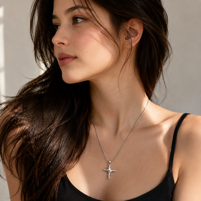 Celestial Cross Stainless Steel Pendant Necklace for Women