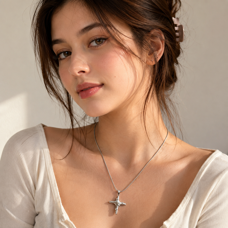 Celestial Cross Stainless Steel Pendant Necklace for Women