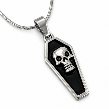 Gothic Skull Coffin Stainless Steel Pendant Necklace for Women