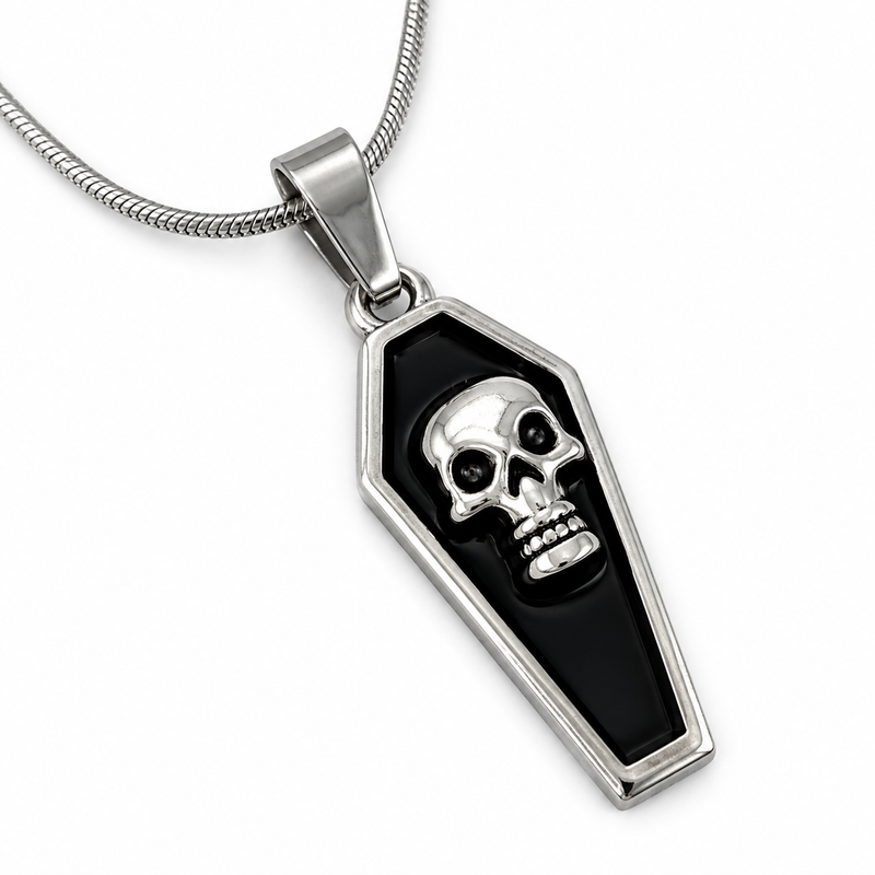 Gothic Skull Coffin Stainless Steel Pendant Necklace for Women