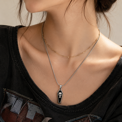 Gothic Skull Coffin Stainless Steel Pendant Necklace for Women
