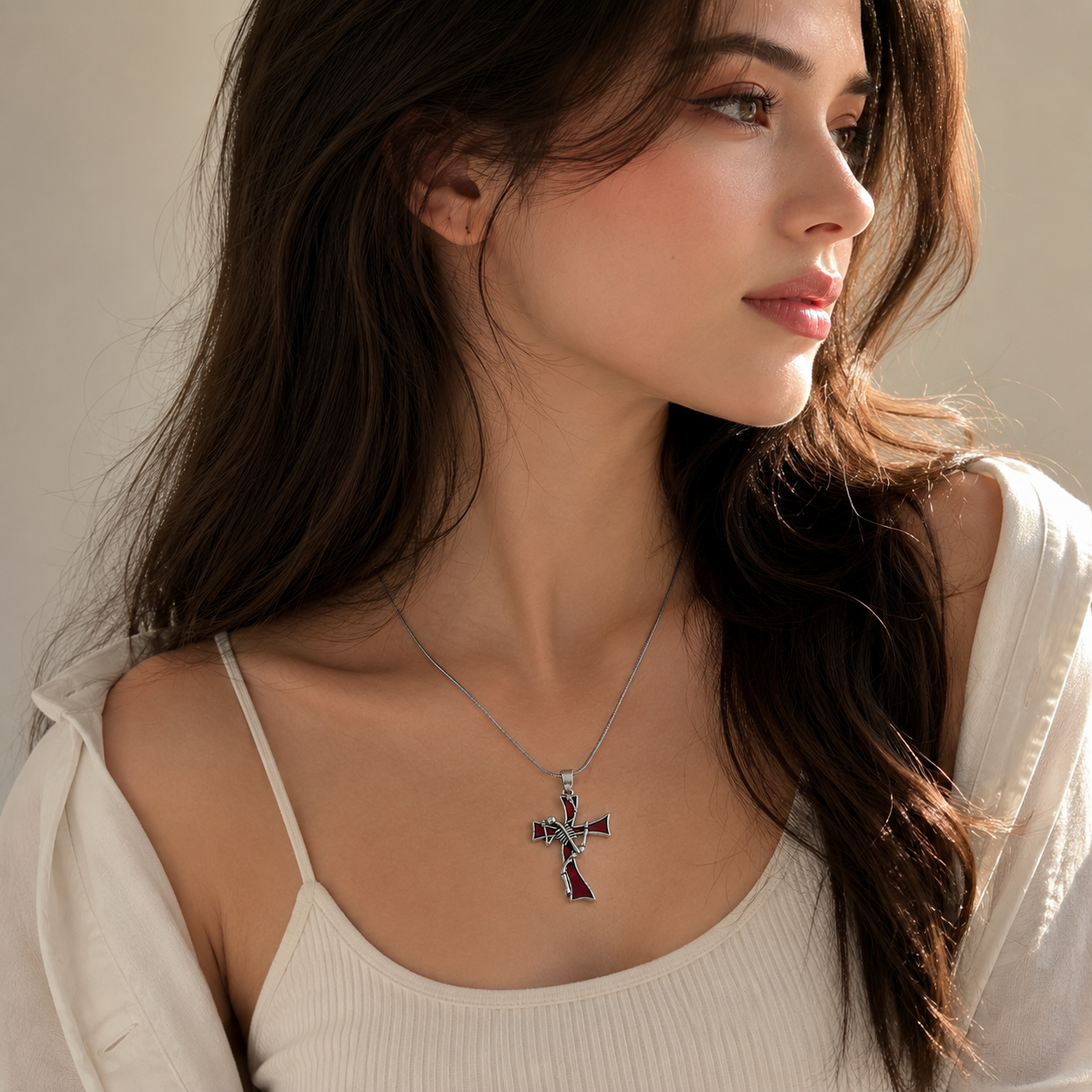 🖤 Gothic Skeleton Cross Pendant Necklace for Women