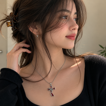 🖤 Gothic Skeleton Cross Pendant Necklace for Women