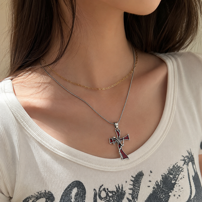 🖤 Gothic Skeleton Cross Pendant Necklace for Women
