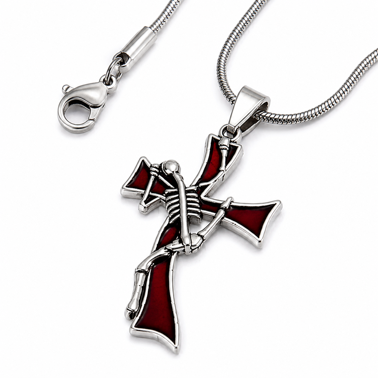 🖤 Gothic Skeleton Cross Pendant Necklace for Women