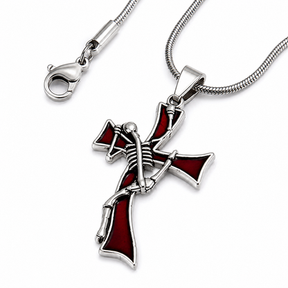 🖤 Gothic Skeleton Cross Pendant Necklace for Women