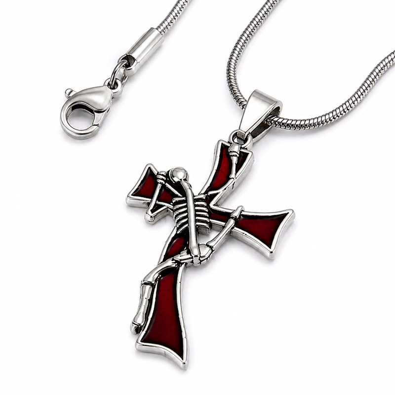 🖤 Gothic Skeleton Cross Pendant Necklace for Women
