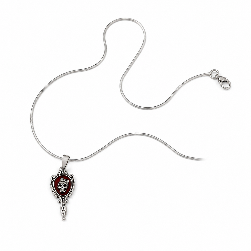 🪞 Gothic Skull Mirror Pendant Necklace for Women