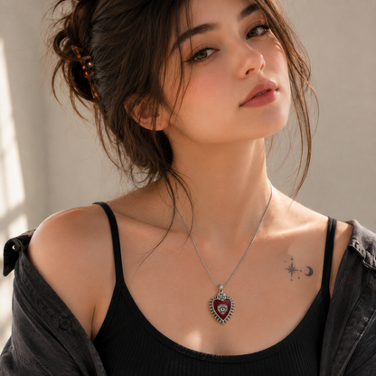 Sacred Heart Evil Eye Pendant Necklace for Women