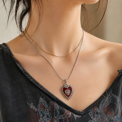 Sacred Heart Evil Eye Pendant Necklace for Women