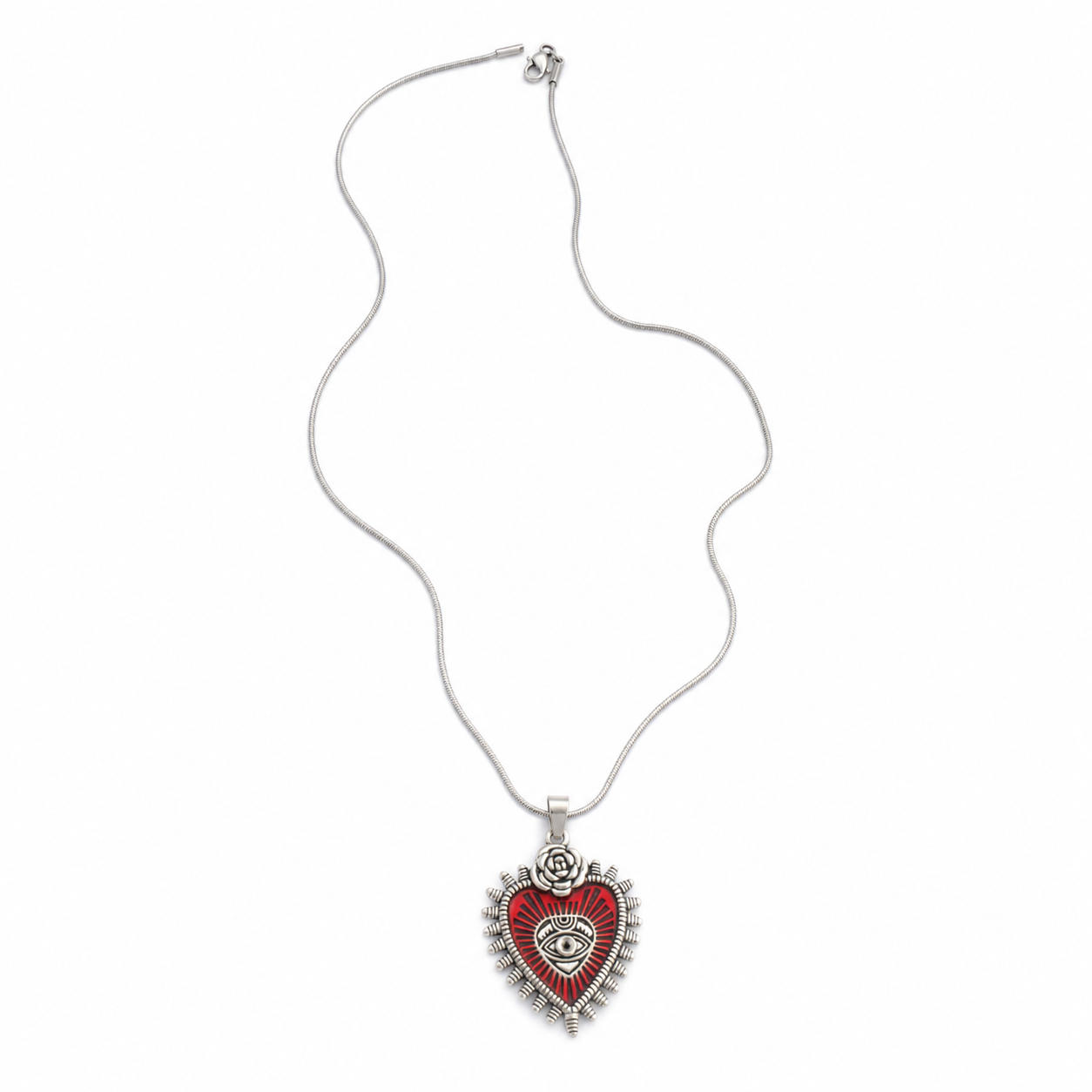 Sacred Heart Evil Eye Pendant Necklace for Women