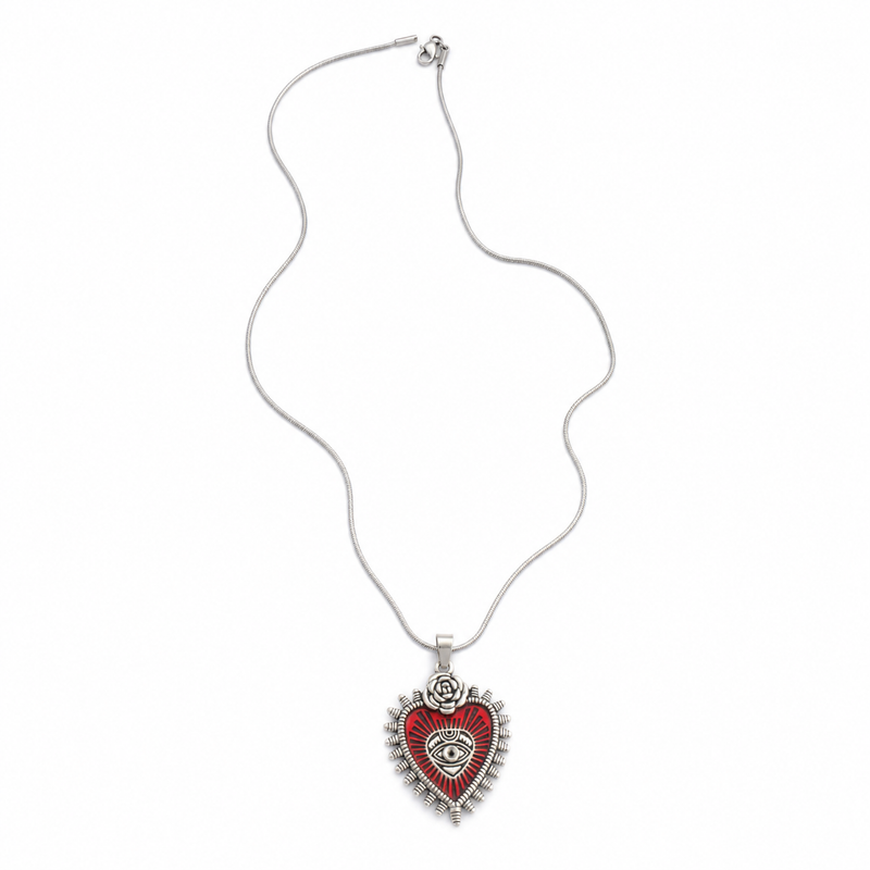 Sacred Heart Evil Eye Pendant Necklace for Women