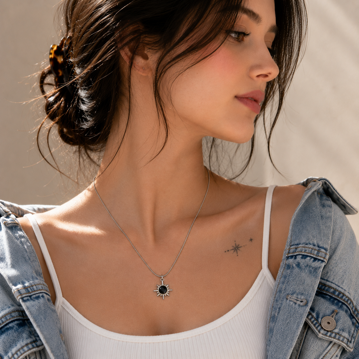 ☀️ Sunburst Black Stone Pendant Necklace for Women