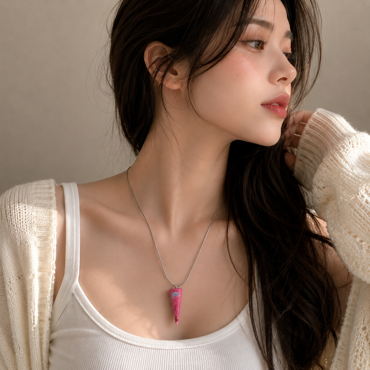 🍦 Strawberry Ice Cream Cone Pendant Necklace for Women