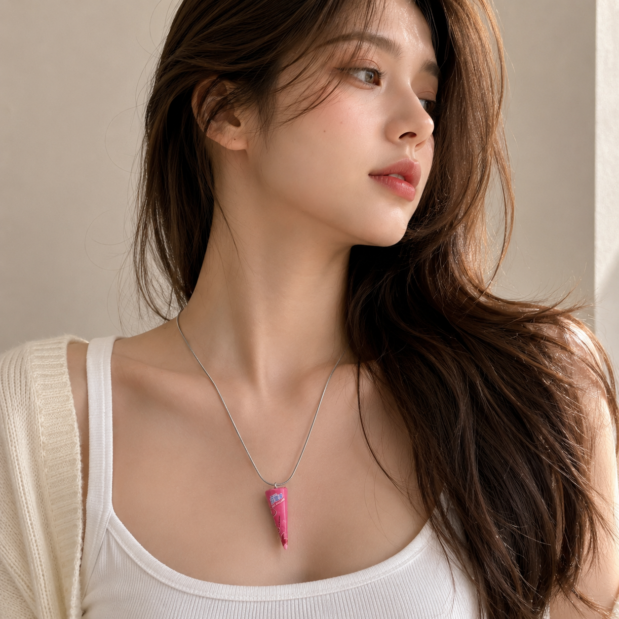 🍦 Strawberry Ice Cream Cone Pendant Necklace for Women