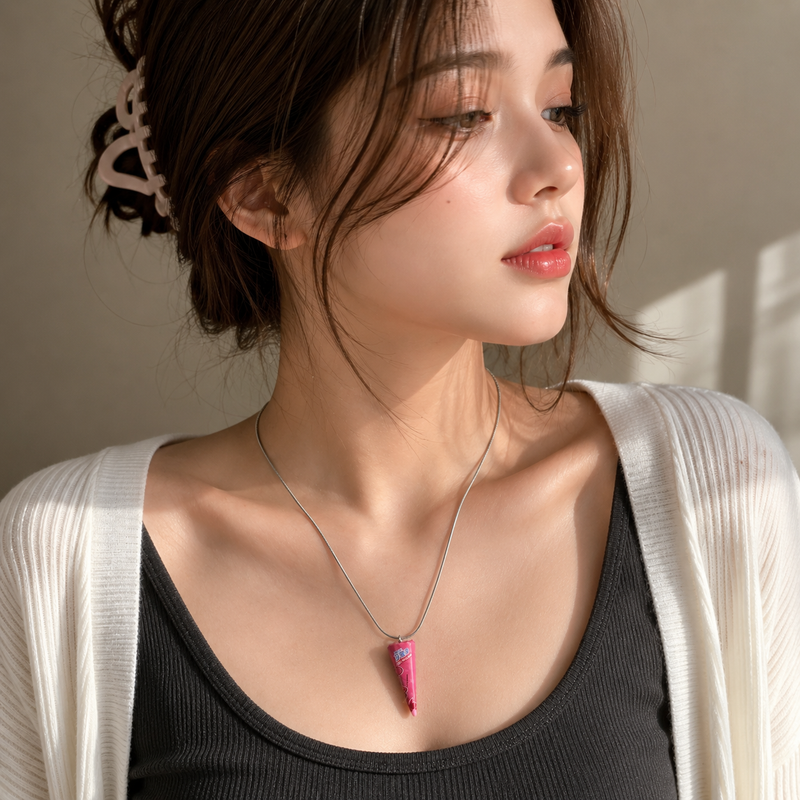 🍦 Strawberry Ice Cream Cone Pendant Necklace for Women