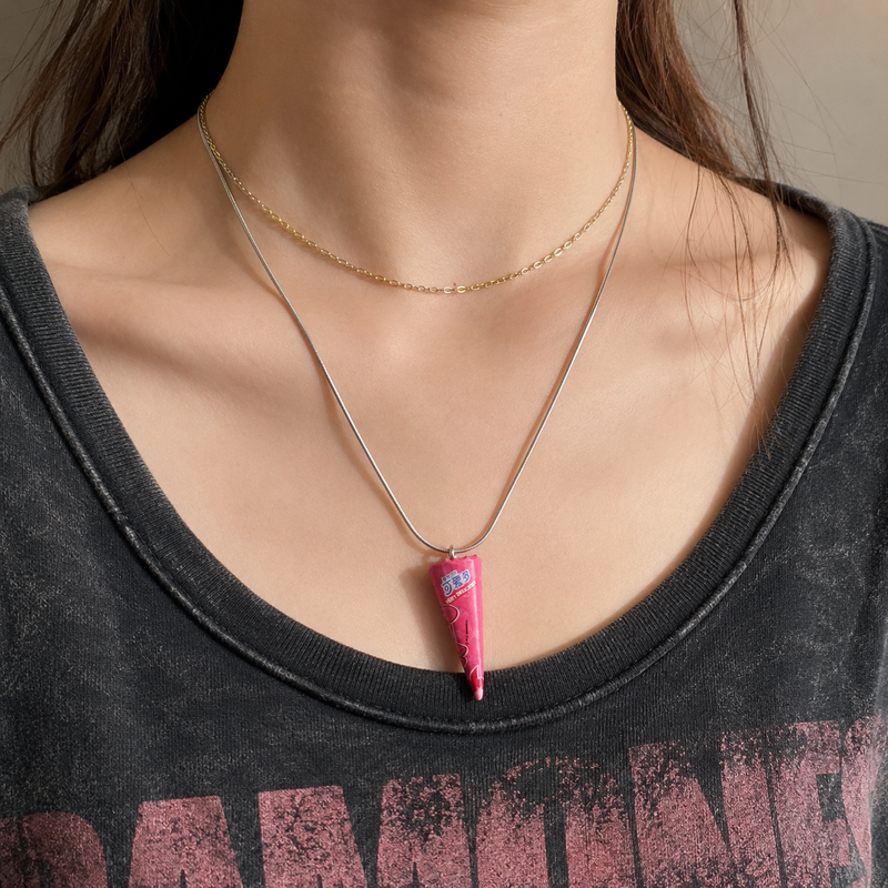 🍦 Strawberry Ice Cream Cone Pendant Necklace for Women