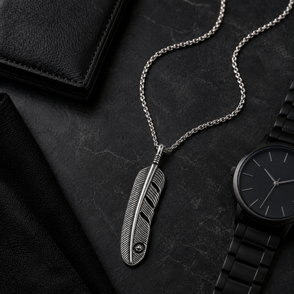 Men's Stainless Steel Feather Pendant Necklace