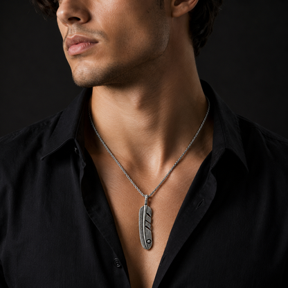 Men's Stainless Steel Feather Pendant Necklace