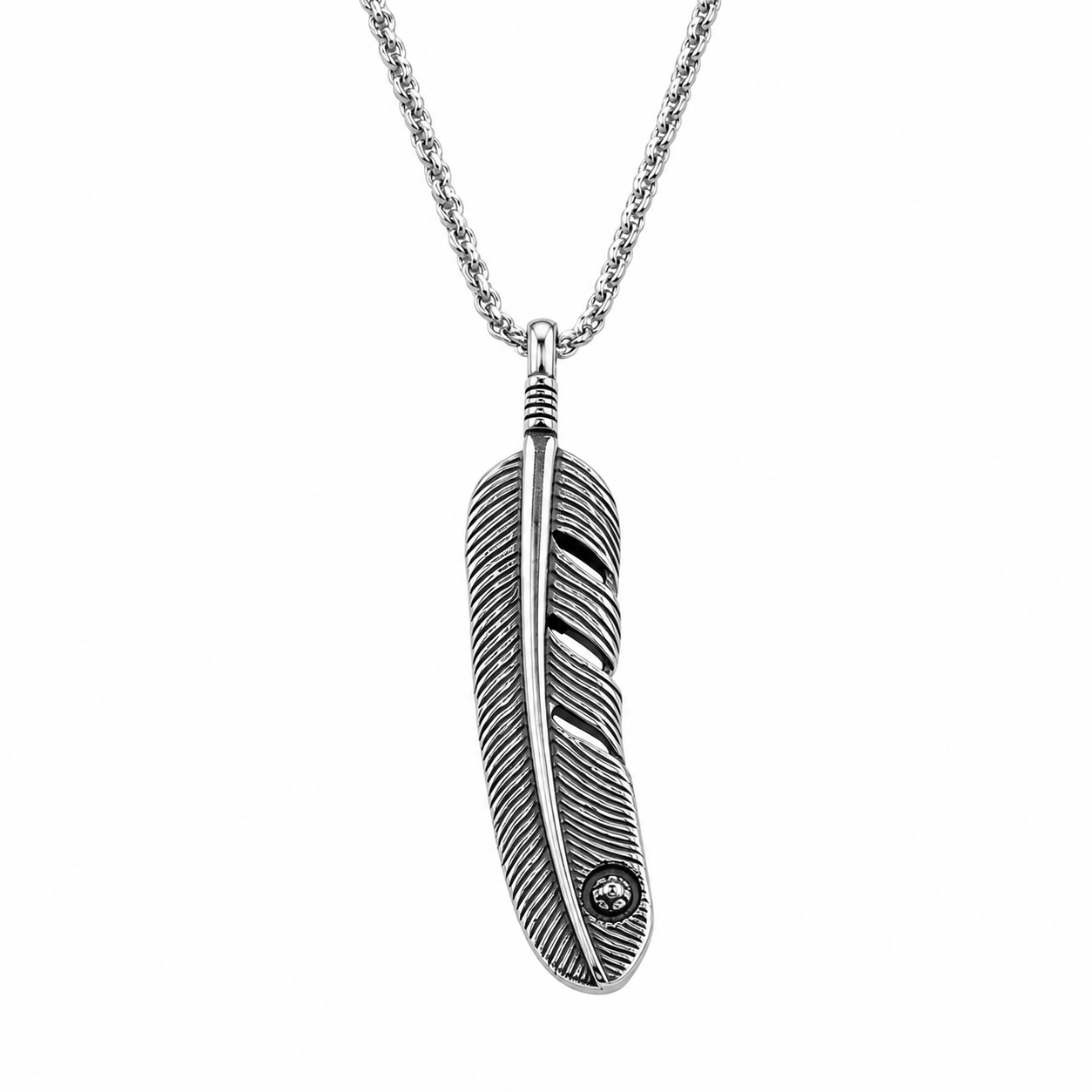 Men's Stainless Steel Feather Pendant Necklace