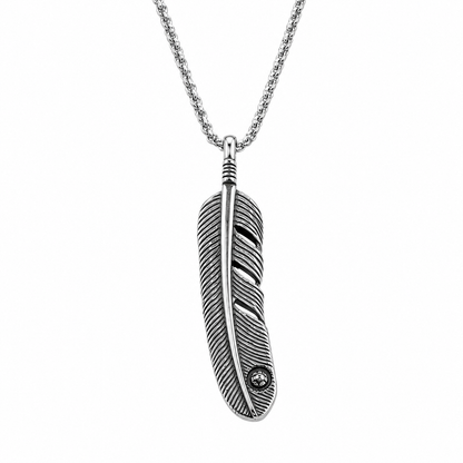 Men's Stainless Steel Feather Pendant Necklace