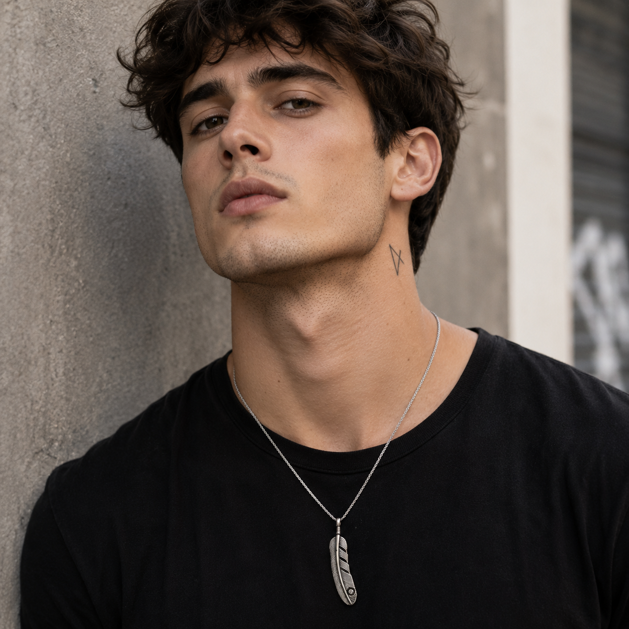 Men's Stainless Steel Feather Pendant Necklace