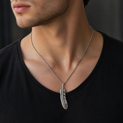 Men's Stainless Steel Feather Pendant Necklace