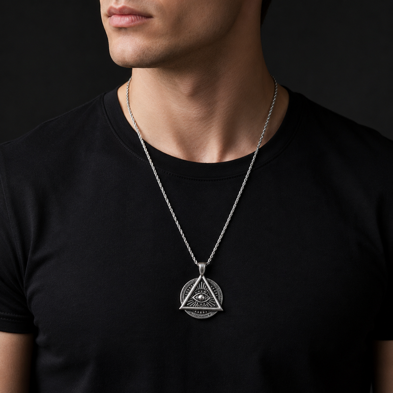 All Seeing Eye Freemason Pendant Necklace for Men